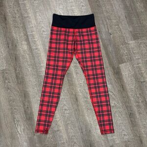 Just Live Red Plaid Leggings Unique Running Sz S